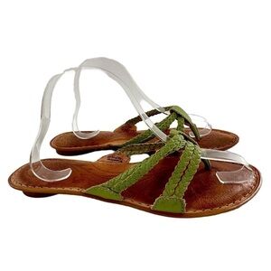 Born womens sandals size 10 42 green leather braided thong flip flops